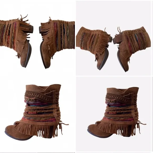 NAUGHTY MONKEY PONCHO BOOTS  NATIVE BOOTS BROWN SUEDE ANKLE BOOTIES SIZE 8.5