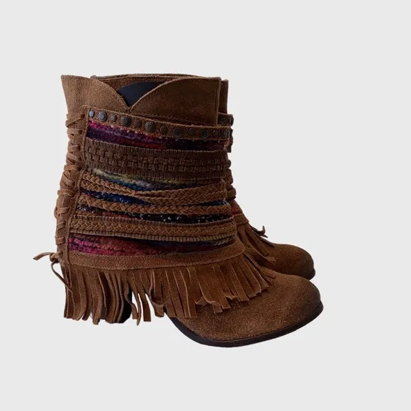 NAUGHTY MONKEY PONCHO BOOTS  NATIVE BOOTS BROWN SUEDE ANKLE BOOTIES SIZE 8.5