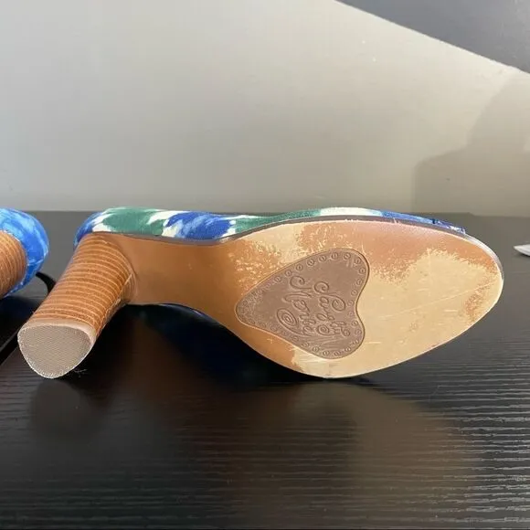 Naughty Monkey ‘Heart Felt’ Canvas Blue &amp; Green Watercolor Peep Toe Heel, 10