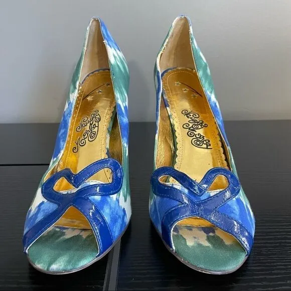 Naughty Monkey ‘Heart Felt’ Canvas Blue &amp; Green Watercolor Peep Toe Heel, 10