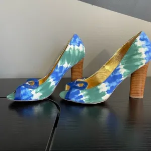 Naughty Monkey ‘Heart Felt’ Canvas Blue &amp; Green Watercolor Peep Toe Heel, 10