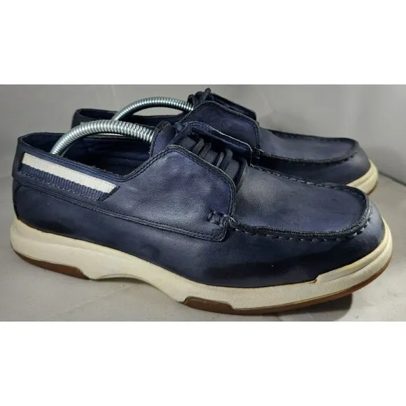 Nautica Pier Men's Leather Suede Navy Blue White Boat Shoes Size 6W