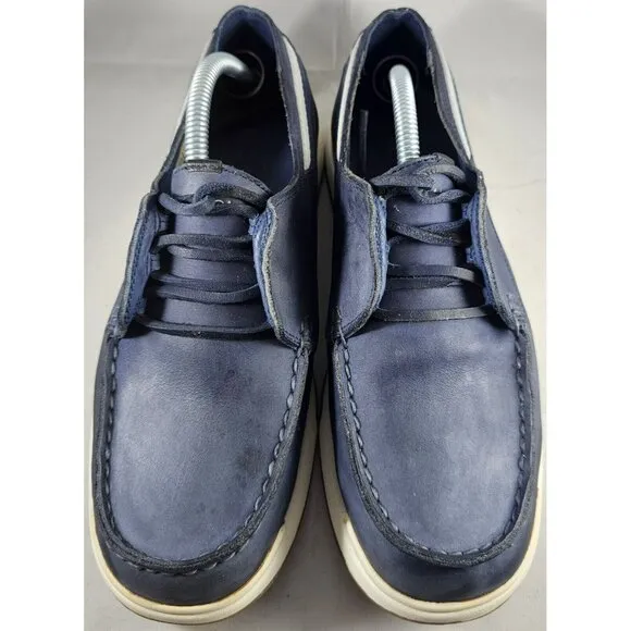 Nautica Pier Men's Leather Suede Navy Blue White Boat Shoes Size 6W