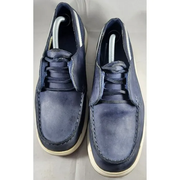 Nautica Pier Men's Leather Suede Navy Blue White Boat Shoes Size 6W