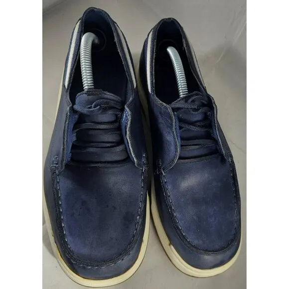Nautica Pier Men's Leather Suede Navy Blue White Boat Shoes Size 6W