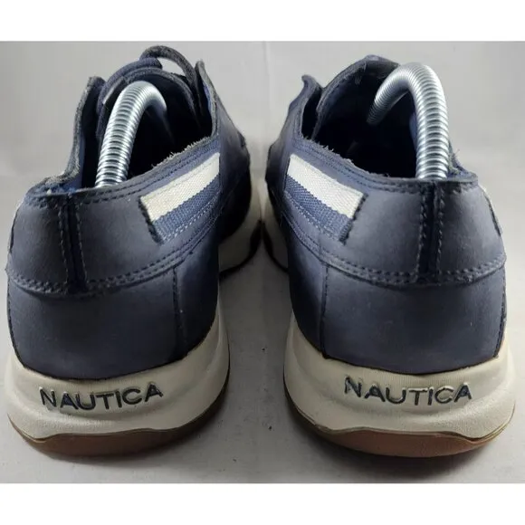 Nautica Pier Men's Leather Suede Navy Blue White Boat Shoes Size 6W