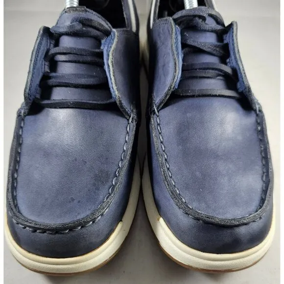 Nautica Pier Men's Leather Suede Navy Blue White Boat Shoes Size 6W