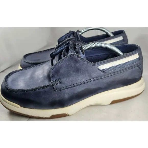 Nautica Pier Men's Leather Suede Navy Blue White Boat Shoes Size 6W