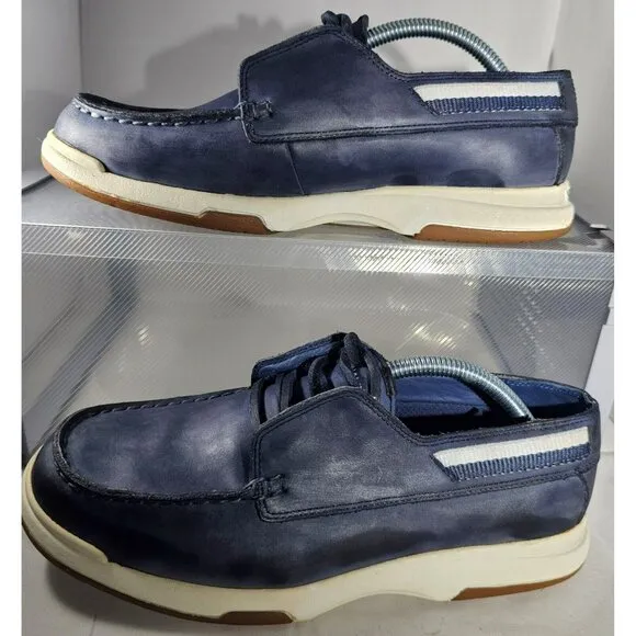Nautica Pier Men's Leather Suede Navy Blue White Boat Shoes Size 6W