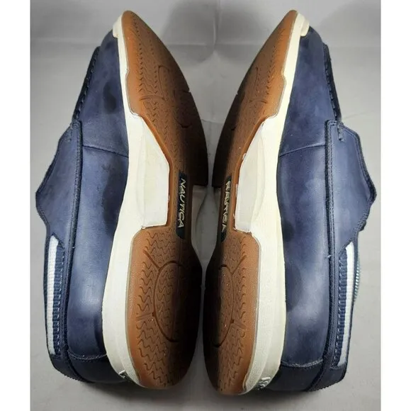 Nautica Pier Men's Leather Suede Navy Blue White Boat Shoes Size 6W
