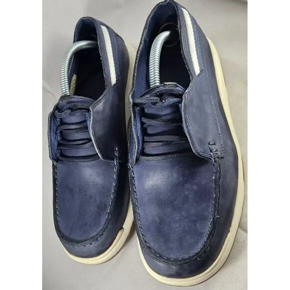 Nautica Pier Men's Leather Suede Navy Blue White Boat Shoes Size 6W