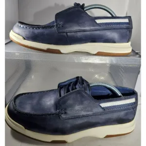 Nautica Pier Men's Leather Suede Navy Blue White Boat Shoes Size 6W