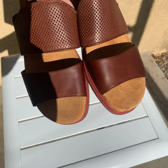 Naya brown perforated leather slip on flat summer shoes size 7M ( European 37.5)