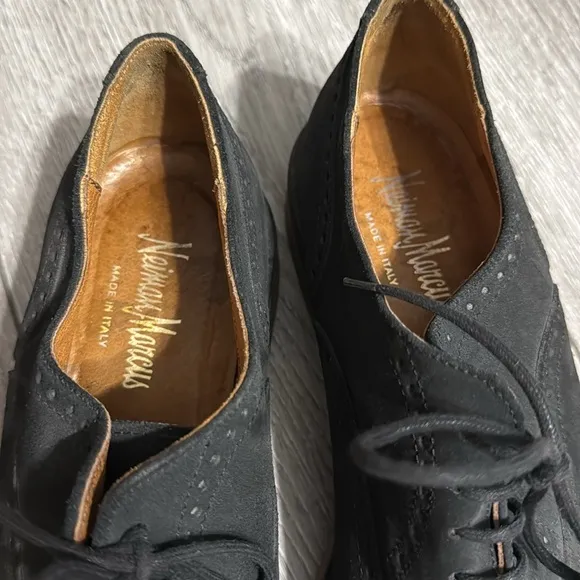 Neiman Marcus Mens Black Leather Derby Shoes