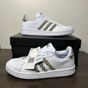 New Adidas Grand Court Sneakers Cheetah Leopard Print White Size 7.5 shoes