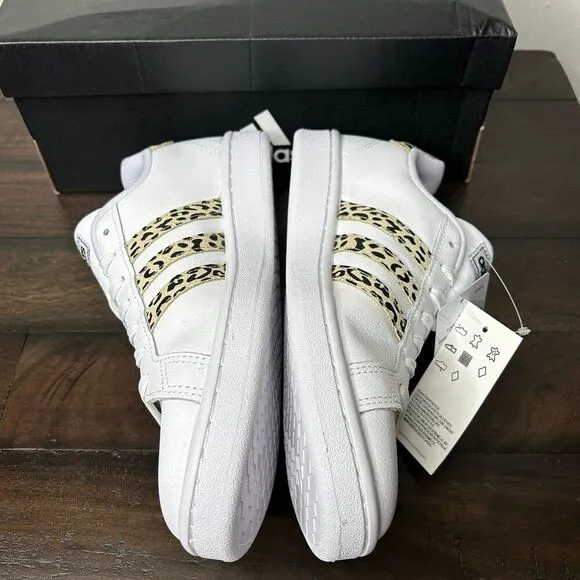 New Adidas Grand Court Sneakers Cheetah Leopard Print White Size 7.5 shoes