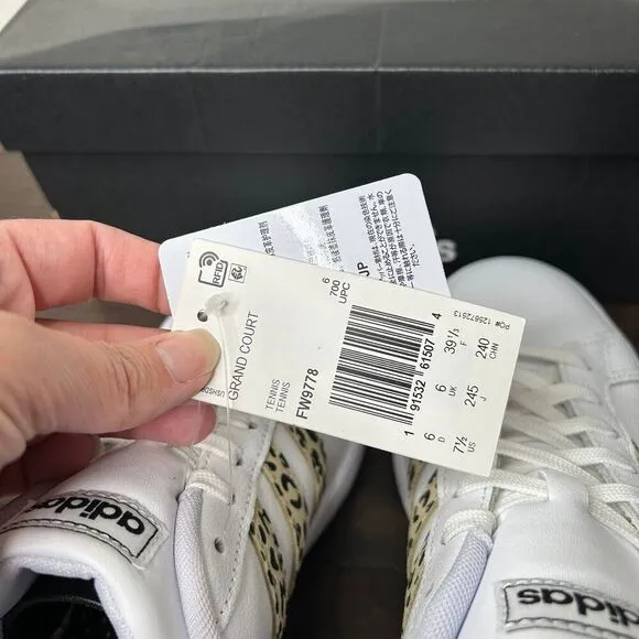 New Adidas Grand Court Sneakers Cheetah Leopard Print White Size 7.5 shoes