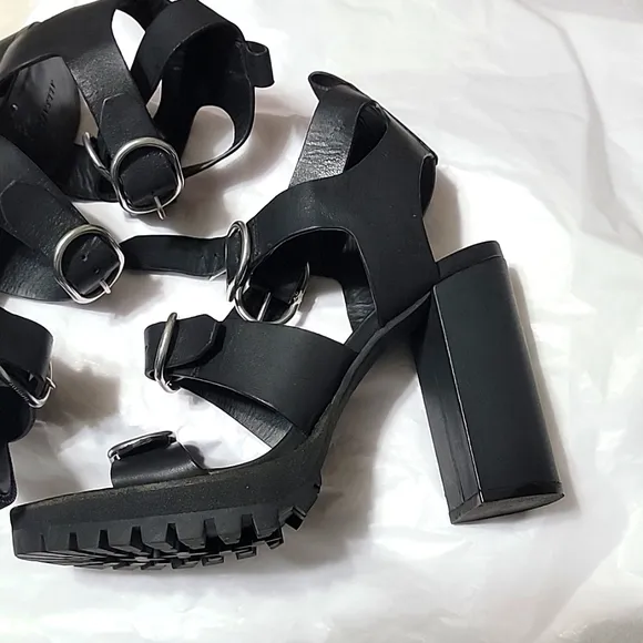 New Allsaints Osuna Sandals Leather Block Heel Lug Sole Buckles 40 9 Gladiator