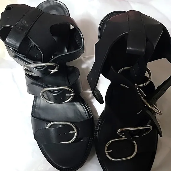 New Allsaints Osuna Sandals Leather Block Heel Lug Sole Buckles 40 9 Gladiator
