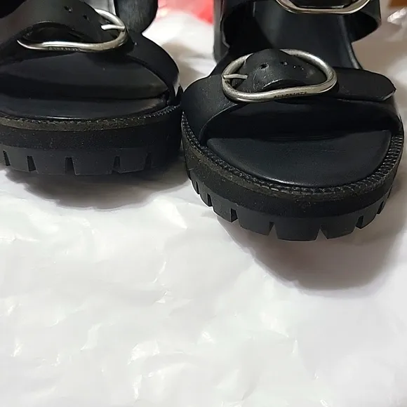New Allsaints Osuna Sandals Leather Block Heel Lug Sole Buckles 40 9 Gladiator