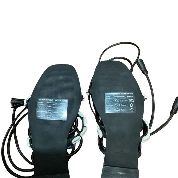 NEW Anthropologie Puka Black Leather Shell Sandals Ankle 8