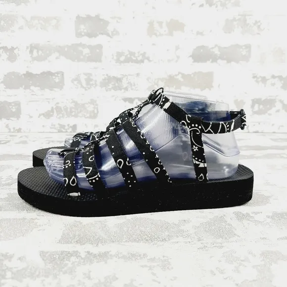 New Arizona Love Trekky Black Canvas Platform Sandals E880