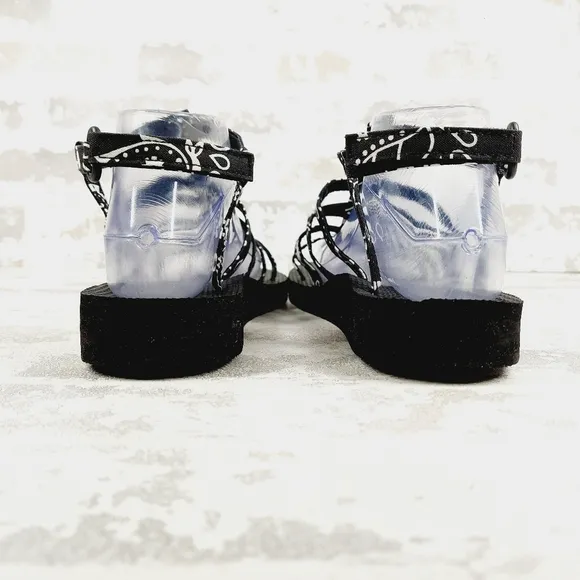 New Arizona Love Trekky Black Canvas Platform Sandals E880