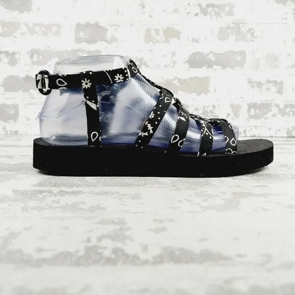 New Arizona Love Trekky Black Canvas Platform Sandals E880