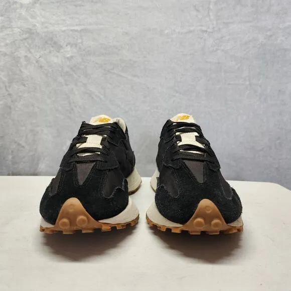 New Balance 327 Shoes Mens 10 Running Sneakers Black Gold Suede Nylon