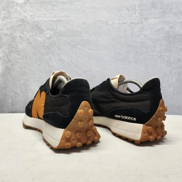 New Balance 327 Shoes Mens 10 Running Sneakers Black Gold Suede Nylon