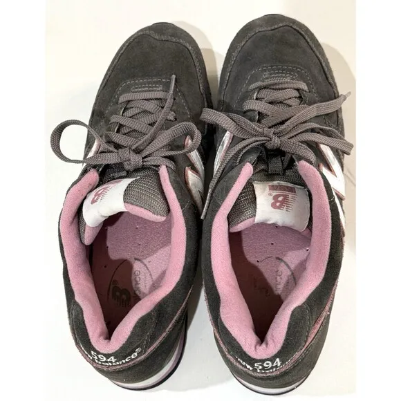 New Balance 594 Gray Pink Sneakers Grey Suede Women's 10 Shoes Comfort Casual