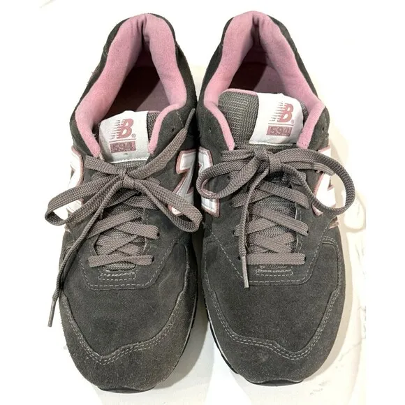 New Balance 594 Gray Pink Sneakers Grey Suede Women's 10 Shoes Comfort Casual