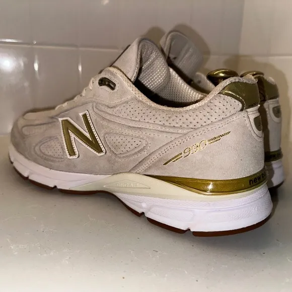 New Balance 990v4 Angora Made in USA Shoes Sz 12 Men's Off White Gold M990AG4