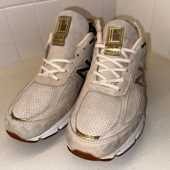 New Balance 990v4 Angora Made in USA Shoes Sz 12 Men's Off White Gold M990AG4