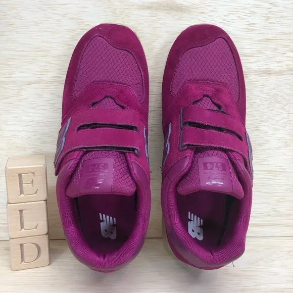 New Balance Fuchsia Suede Hook &amp; Loop Sneakers