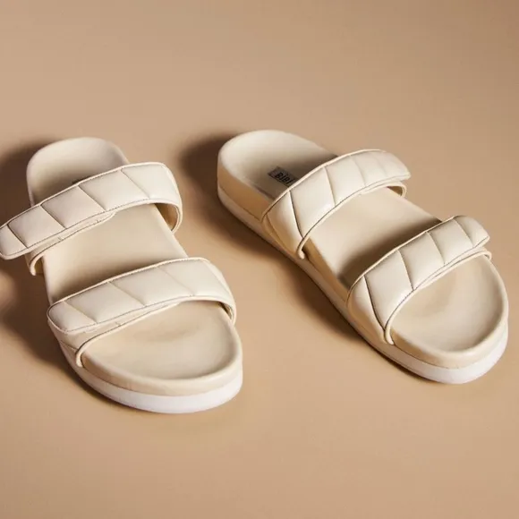 New Bibi Lou x Anthropologie Cortona Puff-Strap 8 Ivory Adjustable Slide Sandals
