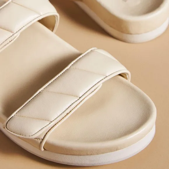 New Bibi Lou x Anthropologie Cortona Puff-Strap 8 Ivory Adjustable Slide Sandals