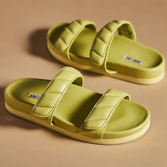 New Bibi Lou x Anthropologie Cortona Puff-Strap 8 Ivory Adjustable Slide Sandals