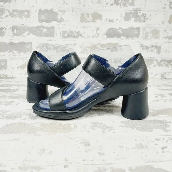 NEW Camper Upright Women's Black Leather Block Heel Summer Sandals E942