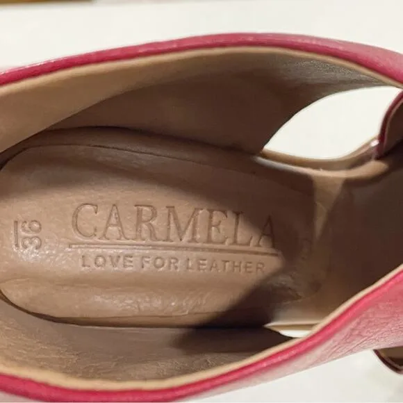 NEW Carmela Tina Leather Criss Cross Block Heel Sandals Red 36