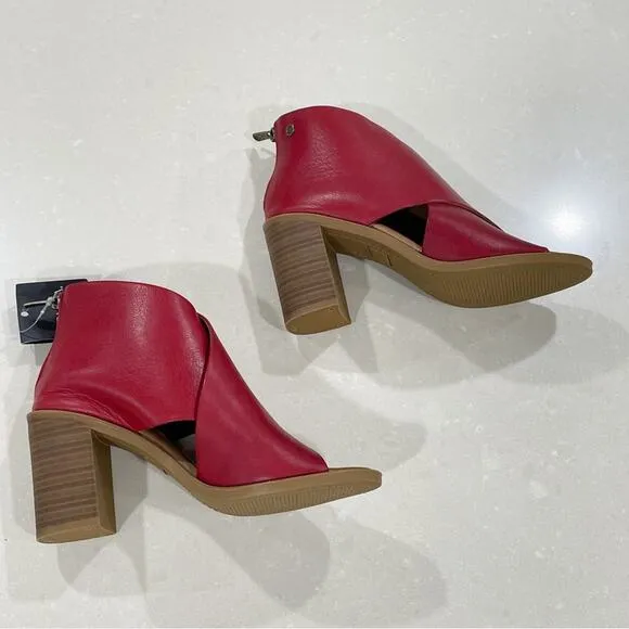 NEW Carmela Tina Leather Criss Cross Block Heel Sandals Red 36