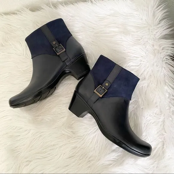 NEW Clarks Bendables Ingalls Dover navy black leather suede ankle boots  62425 9