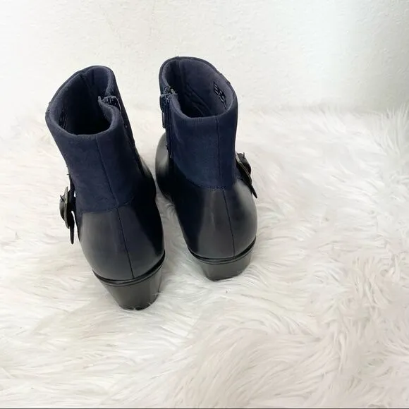 NEW Clarks Bendables Ingalls Dover navy black leather suede ankle boots  62425 9
