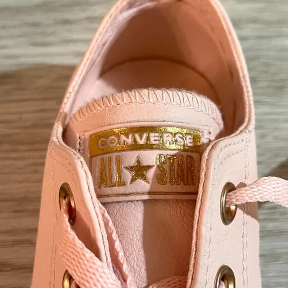 New Converse All Star Lace Up Sneakers 6 Pink Leather Rose Gold Never Worn