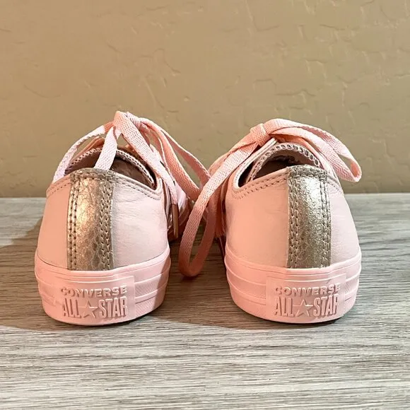 New Converse All Star Lace Up Sneakers 6 Pink Leather Rose Gold Never Worn