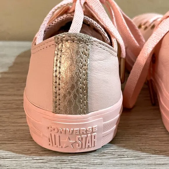 New Converse All Star Lace Up Sneakers 6 Pink Leather Rose Gold Never Worn