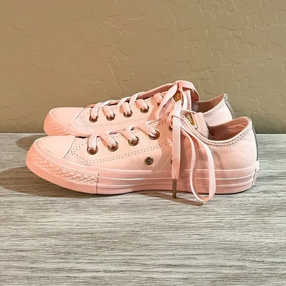 New Converse All Star Lace Up Sneakers 6 Pink Leather Rose Gold Never Worn