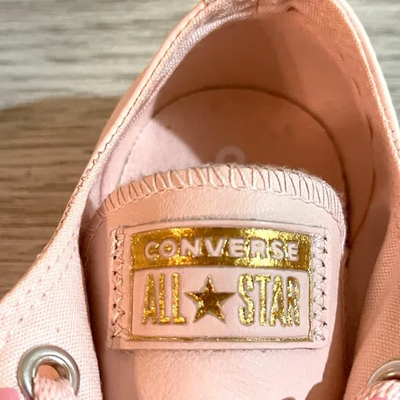 New Converse All Star Lace Up Sneakers 6 Pink Leather Rose Gold Never Worn