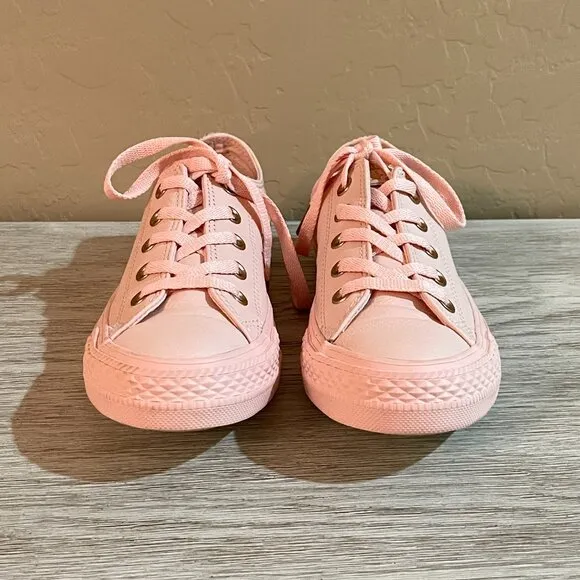 New Converse All Star Lace Up Sneakers 6 Pink Leather Rose Gold Never Worn