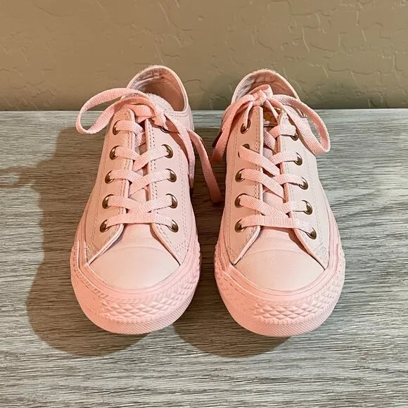 New Converse All Star Lace Up Sneakers 6 Pink Leather Rose Gold Never Worn